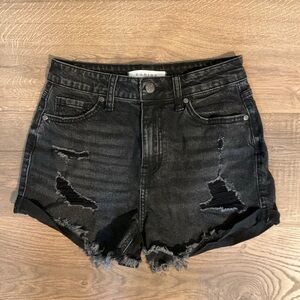 Women’s Eunina Kara distressed black cutoff high / low Shorts, XS